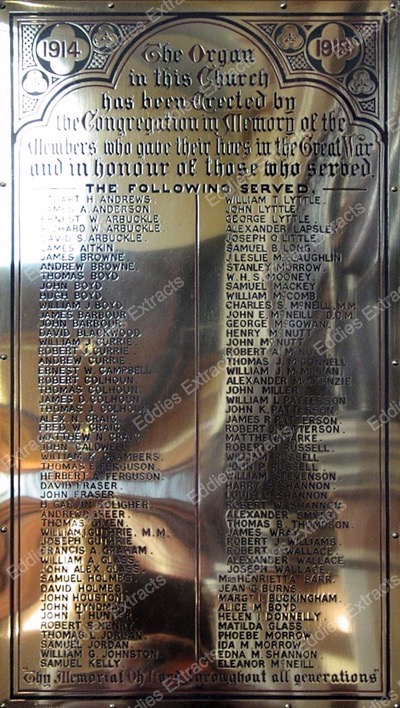 Carlisle Road Presbyterian Church, Londonderry, War Memorial Served