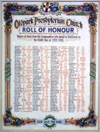 Oldpark Presbyterian Church WW2 War Memorial Served